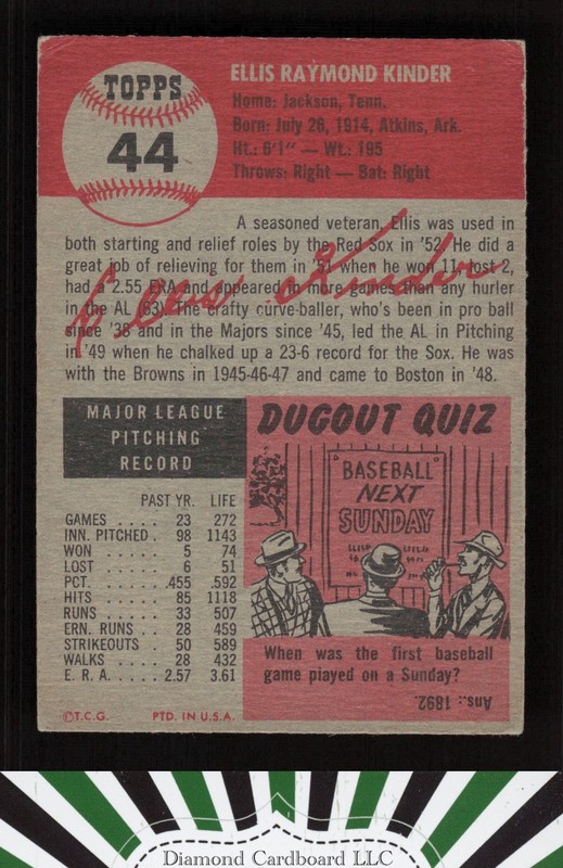 1953 Topps #44b Ellis Kinder GD (due to indents) d, back