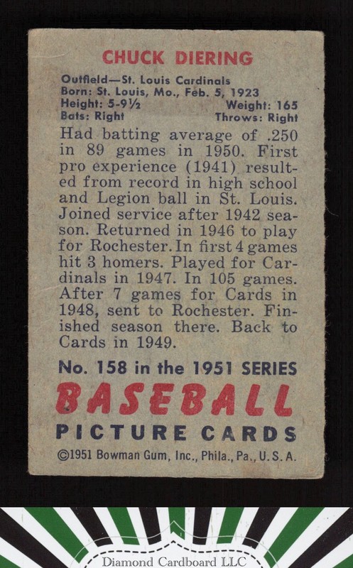 1951 Bowman #158 Chuck Diering GD, back