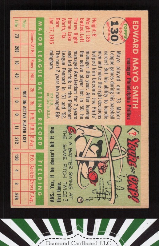 1955 Topps #130 Mayo Smith EXMT (MC) o, back