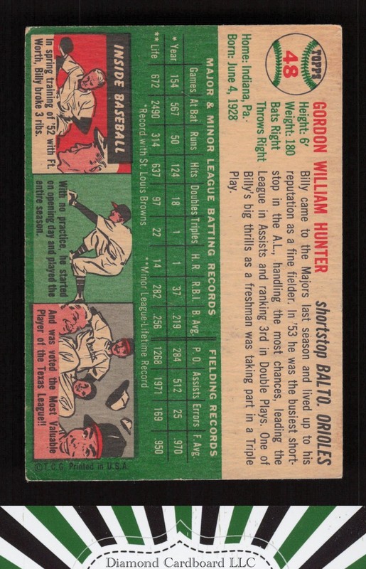 1954 Topps #48 Billy Hunter VGEX m, back
