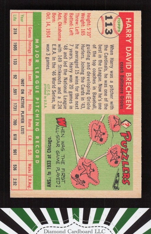 1955 Topps #113 Harry Brecheen EX n, back