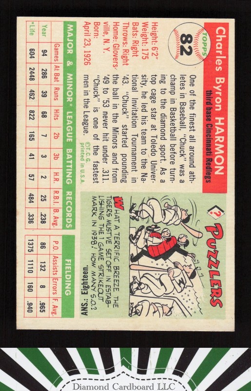 1955 Topps #82 Chuck Harmon EX w, back