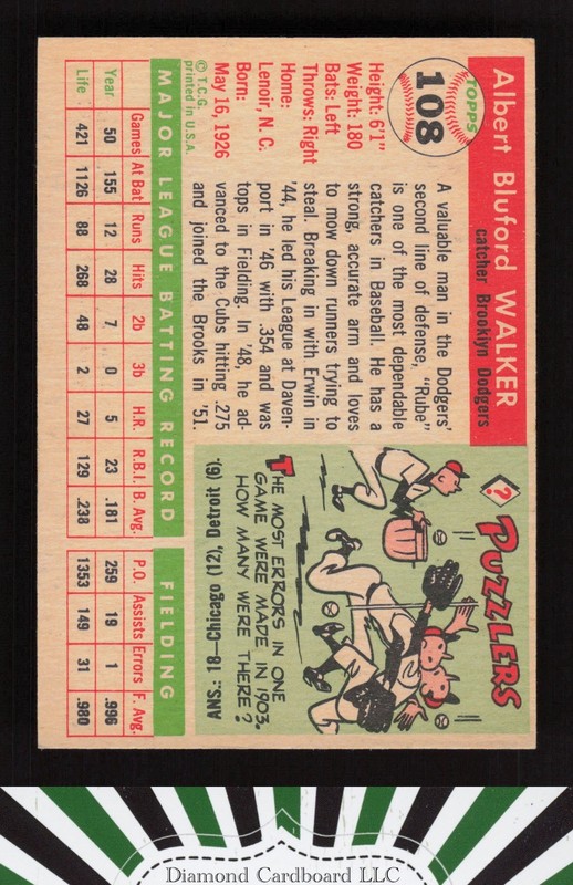 1955 Topps #108 "Rube" Walker VGEX+ h, back