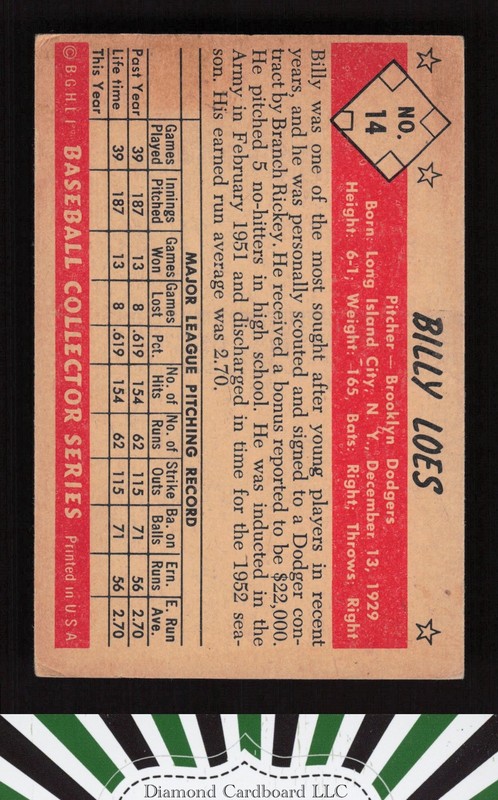 1953 Bowman Color #14 Billy Loes VGEX b, back