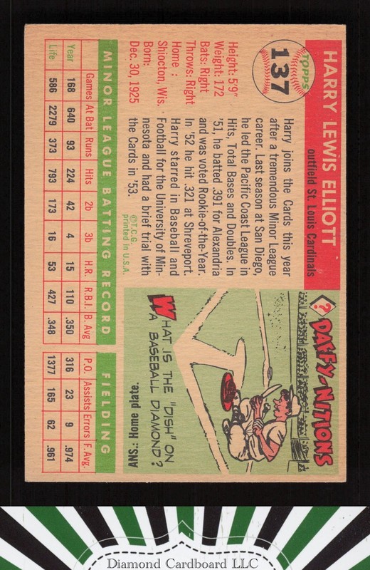 1955 Topps #137 Harry Elliott VGEX h, back