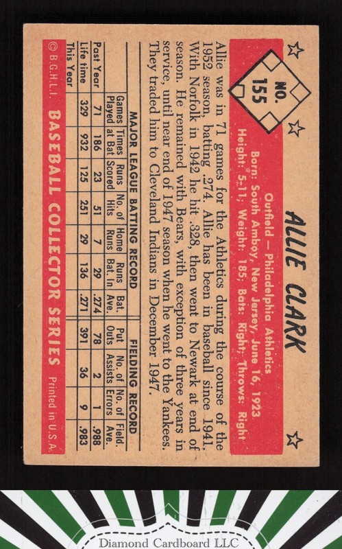 1953 Bowman Color #155 Allie Clark VGEX+ a, back