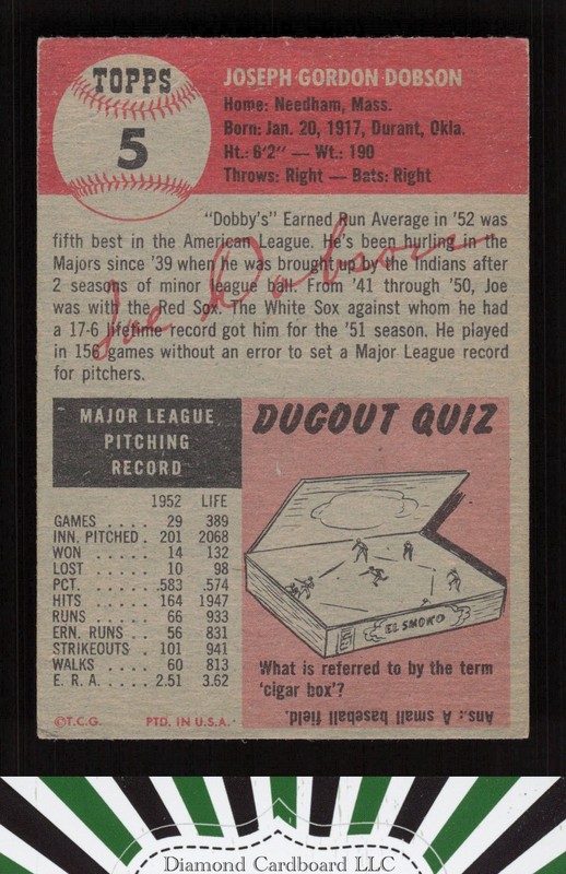 1953 Topps #5 Joe Dobson VG [GOOD CENTERING] a, back