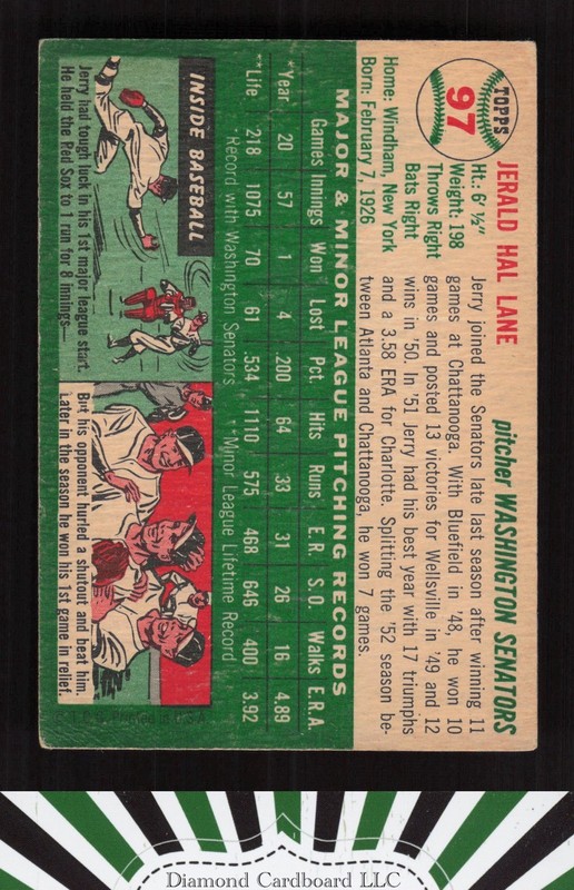 1954 Topps #97 Jerry Lane VG+ i, back