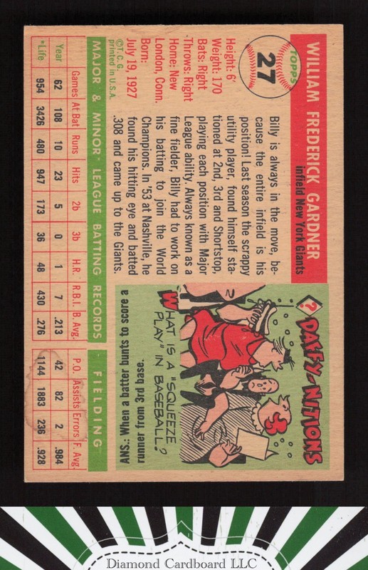 1955 Topps #27 Billy Gardner EX (ST) g, back