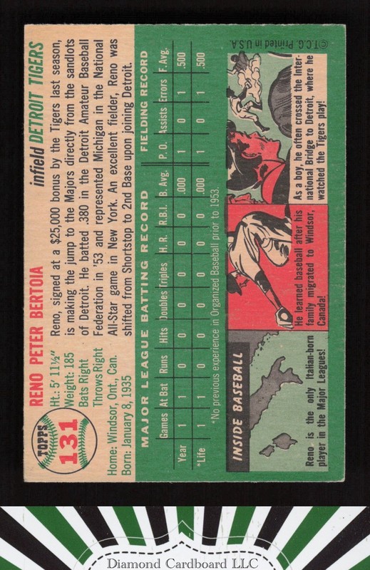 1954 Topps #131 Reno Bertoia EX h, back
