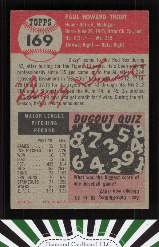 1953 Topps #169 Dizzy Trout VGEX+ f, back