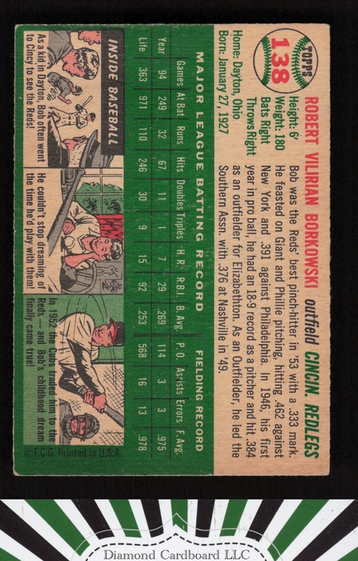 1954 Topps #138 Bob Borkowski VGEX d, back