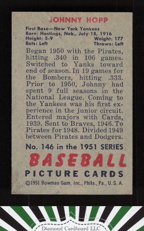 1951 Bowman #146 Johnny Hopp GD+, back