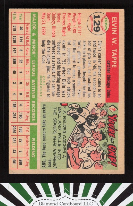 1955 Topps #129 Elvin Tappe VGEX h, back