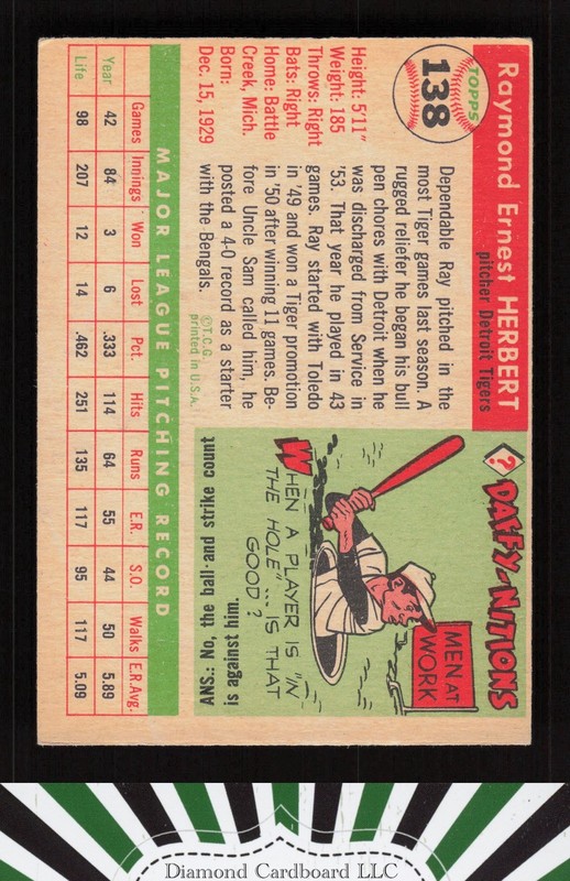 1955 Topps #138 Ray Herbert VGEX a, back