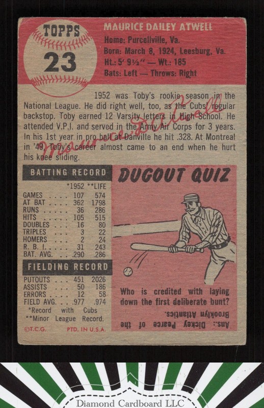 1953 Topps #23 Toby Atwell VG a, back