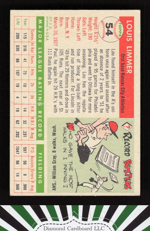 1955 Topps #54 Lou Limmer VG+ c, back