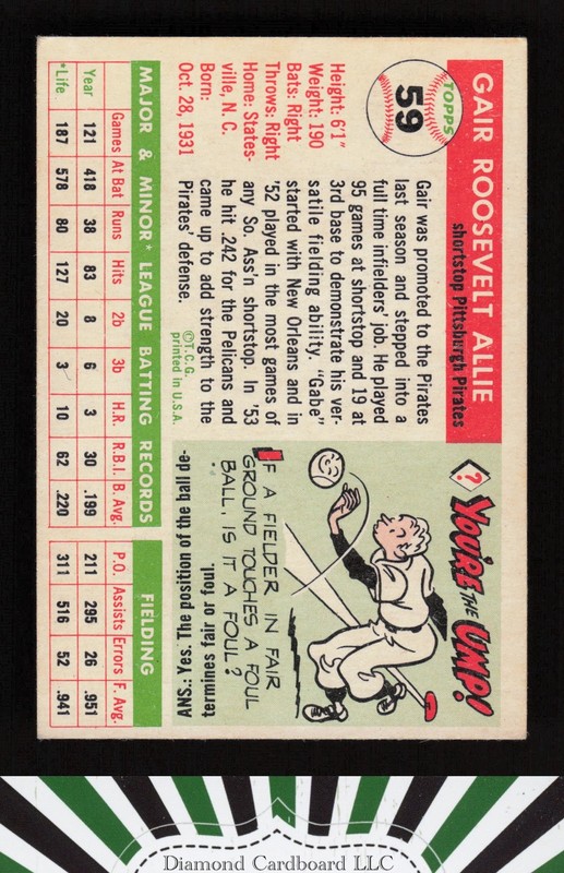 1955 Topps #59 Gair Allie VGEX+ r, back