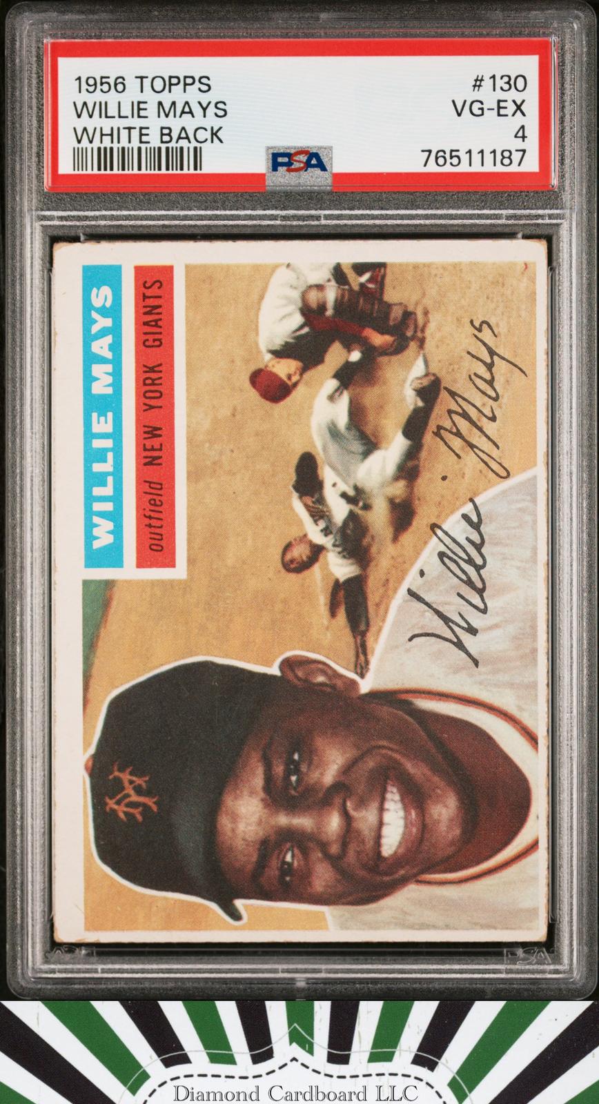1956 Topps #130 Willie Mays PSA 4 [Rare White Back], front