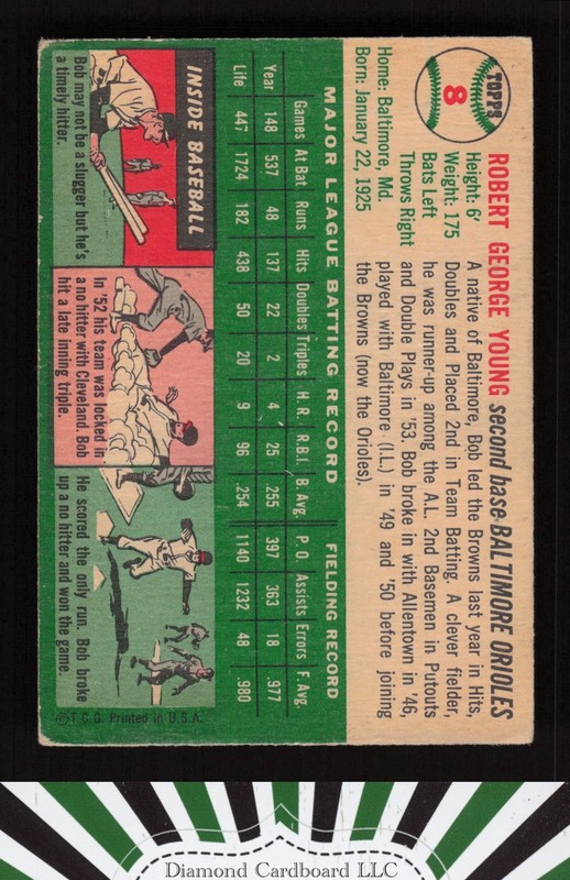 1954 Topps #8 Bobby Young VG g, back