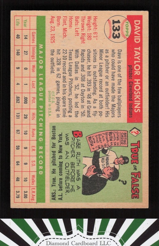 1955 Topps #133 Dave Hoskins EX h, back