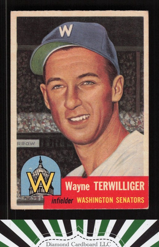 1953 Topps #159 Wayne Terwilliger : Bio uses white text VG d, front