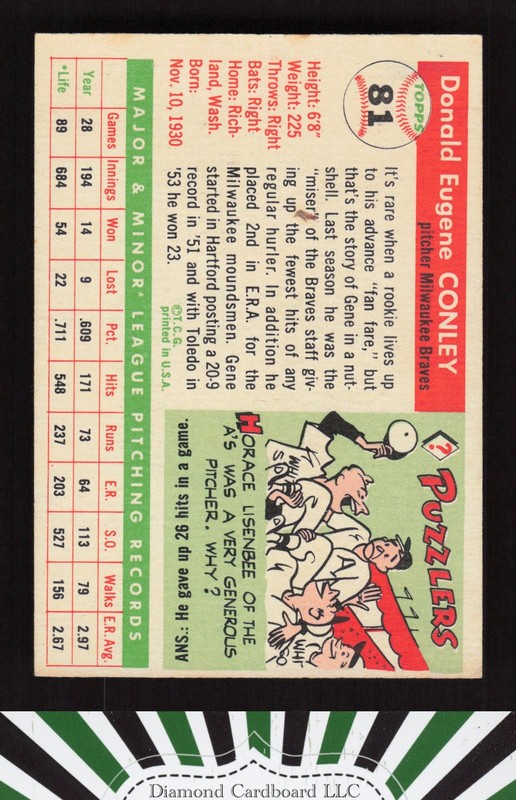 1955 Topps #81 Gene Conley EX m, back