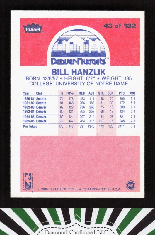 1986-87 Fleer #43 Bill Hanzlik NM, back