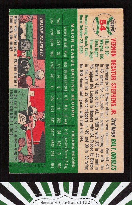 1954 Topps #54 Vern Stephens VG d, back