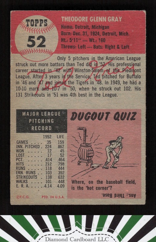 1953 Topps #52 Ted Gray GD c, back