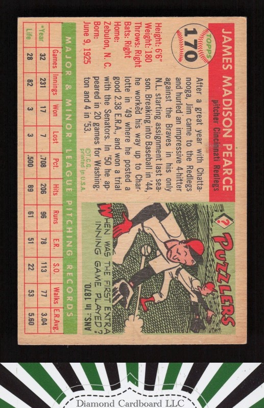 1955 Topps #170 Jim Pearce VG j, back