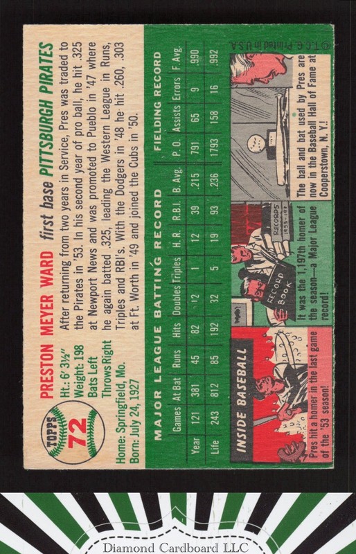 1954 Topps #72 Preston Ward VGEX h, back