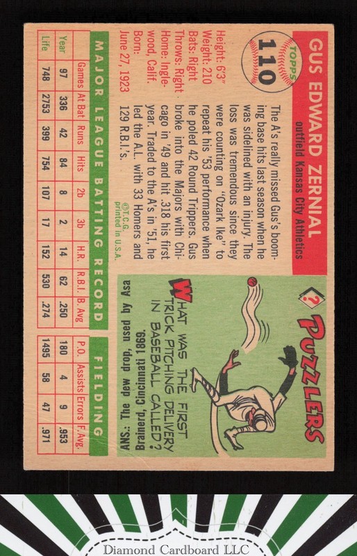 1955 Topps #110 Gus Zernial EX l, back