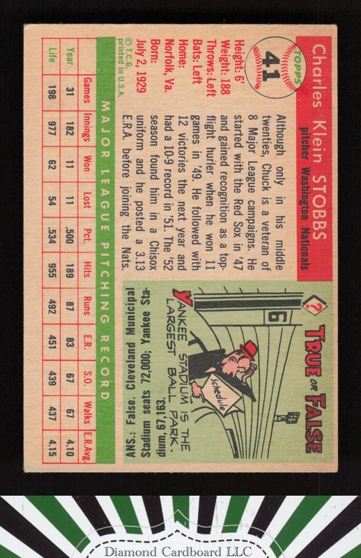 1955 Topps #41 Chuck Stobbs VGEX a, back