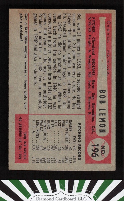 1954 Bowman #196 Bob Lemon VGEX [GOOD EYE APPEAL] e, back