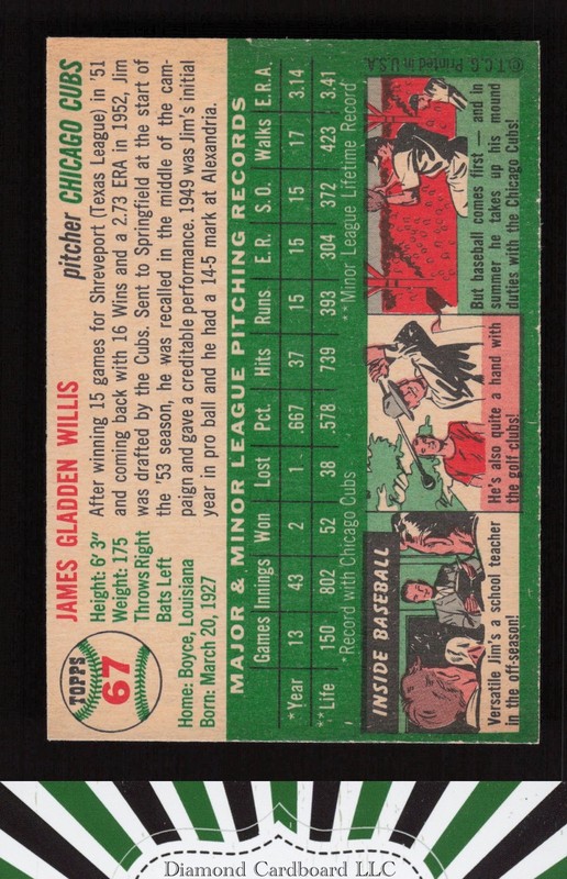 1954 Topps #67 Jim Willis NM f, back