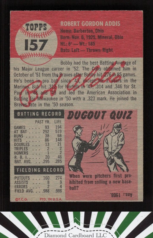 1953 Topps #157 Bob Addis : Bio uses black text VGEX e, back