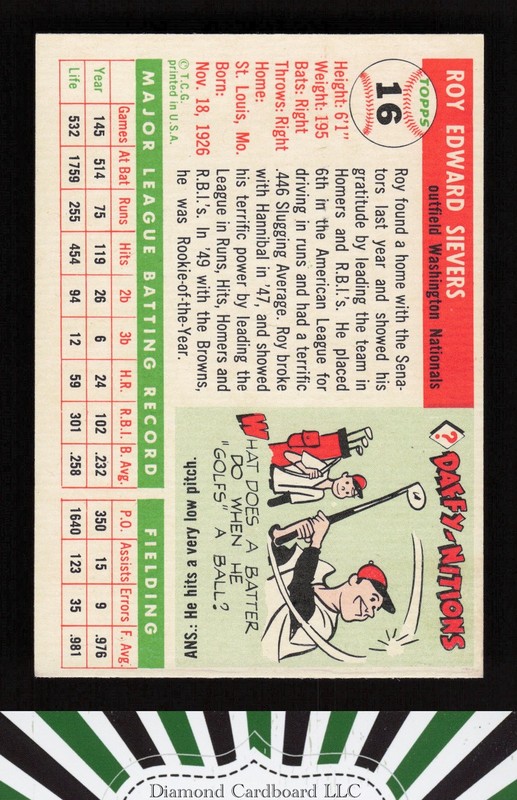 1955 Topps #16 Roy Sievers EX+ b, back