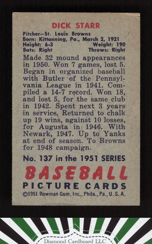 1951 Bowman #137 Dick Starr VG+, back