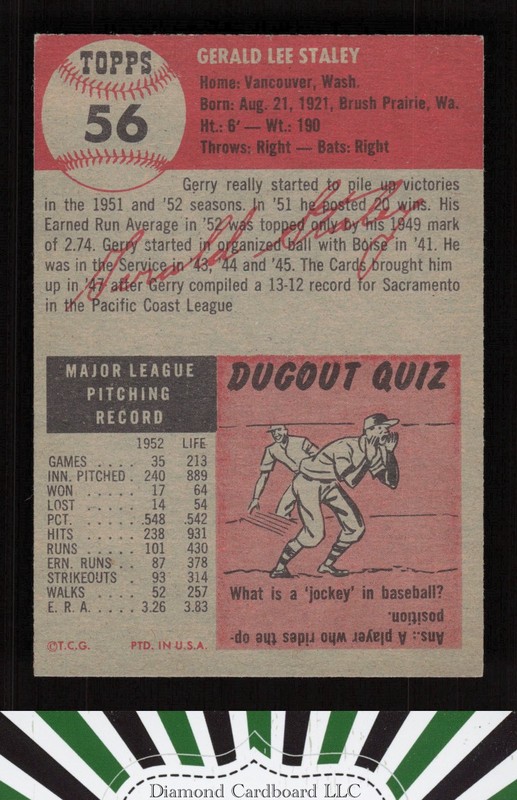 1953 Topps #56 Gerald Staley EX h, back