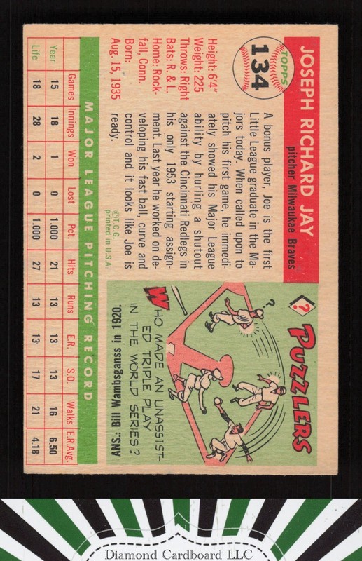 1955 Topps #134 Joe Jay VGEX (MC) g, back