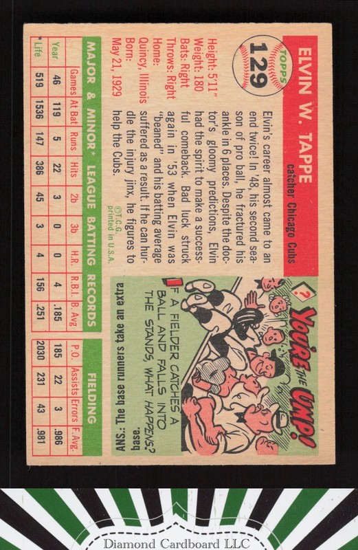 1955 Topps #129 Elvin Tappe VGEX g, back