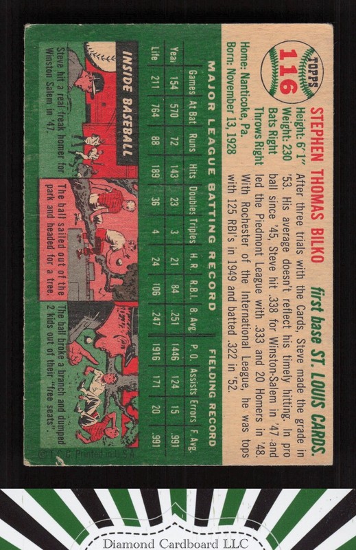 1954 Topps #116 Steve Bilko VG j, back