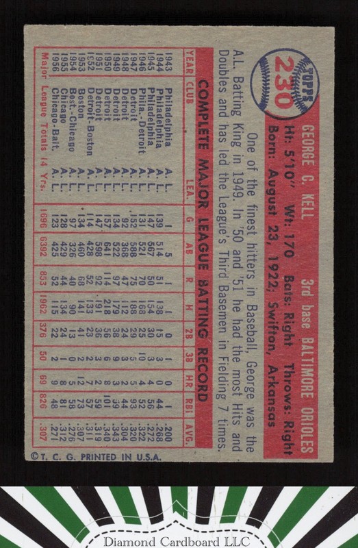 1957 Topps #230 George Kell EX f, back