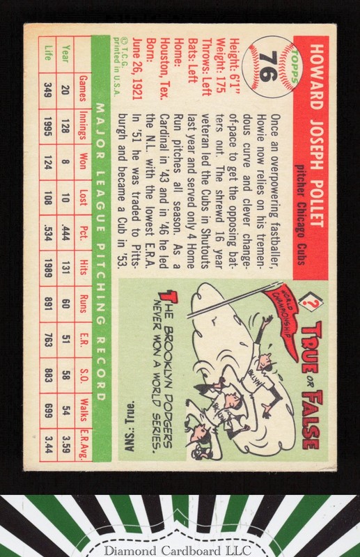 1955 Topps #76 Howie Pollet VGEX e, back