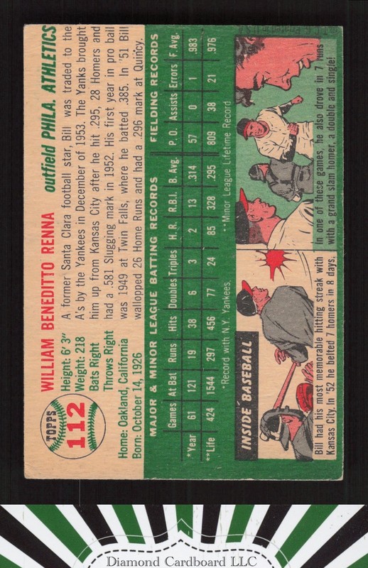 1954 Topps #112 Bill Renna VG+ k, back