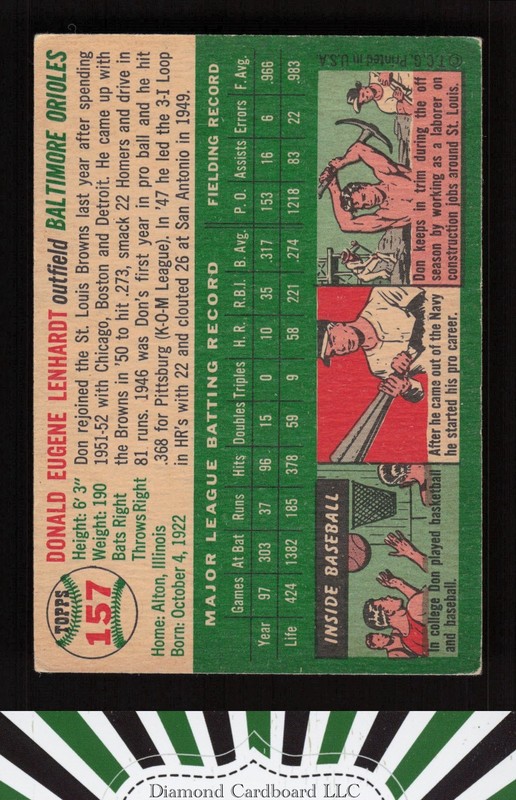 1954 Topps #157 Don Lenhardt VGEX l, back