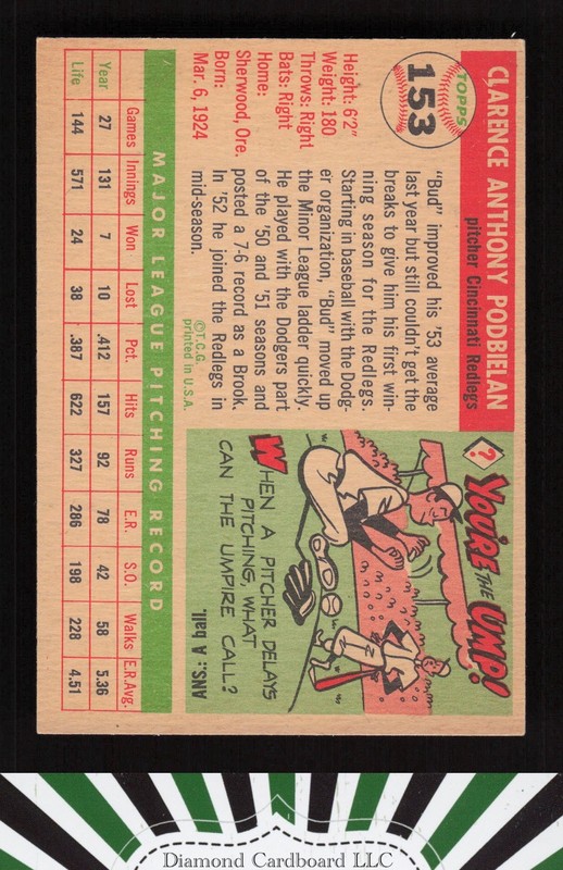 1955 Topps #153 Bud Podbielan VGEX+ h, back