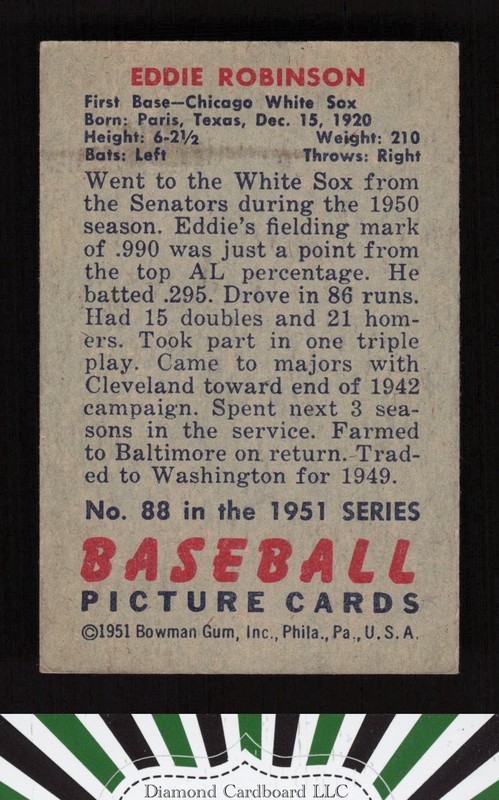 1951 Bowman #88 Eddie Robinson VGEX+, back