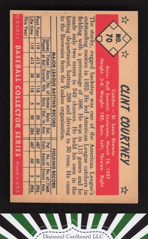 1953 Bowman Color #70 Clint Courtney EX+ c, back